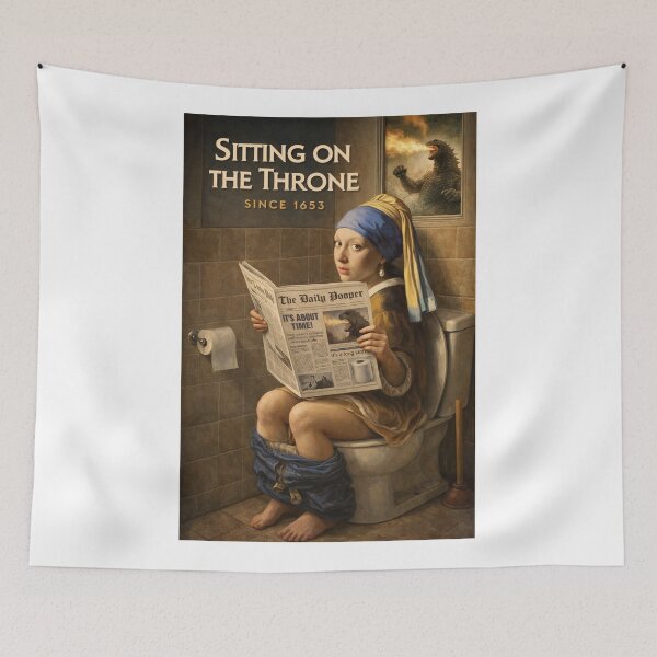Item preview, Girl with a Pearl Earring Parody with Godzilla and Throne Bathroom Humor designed and sold by Aryabek.
