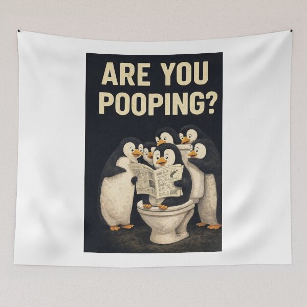 Item preview, Penguin Bathroom Crowd Scene with Are You Pooping Funny designed and sold by Aryabek.