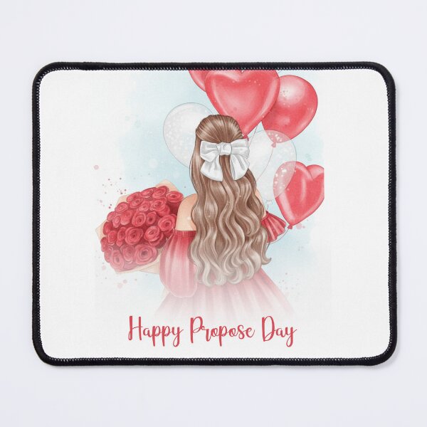 Item preview, Happy Propose Day - Romantic Watercolor Girl with Roses and Balloons designed and sold by The-Tiny-Canvas.