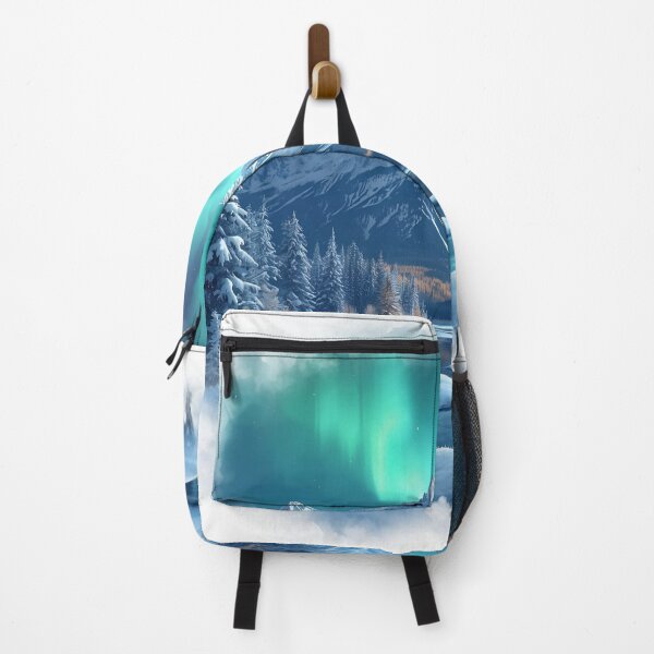 Item preview, Snow-Covered Wilderness Artwork under Vibrant Aurora designed and sold by catcurio.