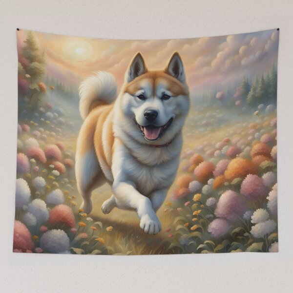 Item preview, Akita Inu in a Flowerfield designed and sold by JJArtCreations.