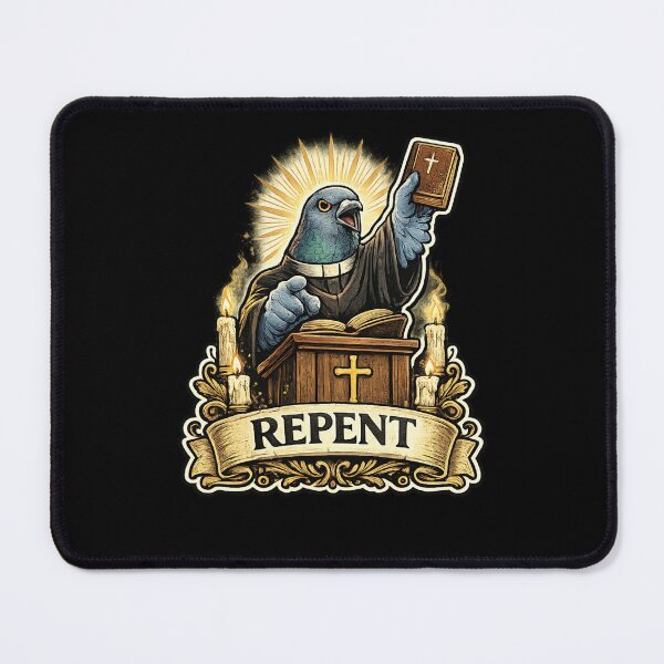 Item preview, Repent Pigeon Preacher – Funny Vintage Religious Meme Illustration designed and sold by EuropeanPrints.
