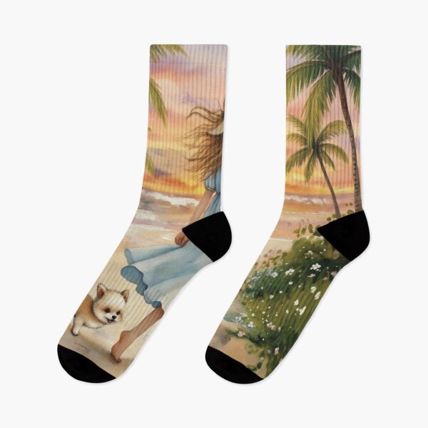 Item preview, Oil Painting Girl Sunset Beach with Dog designed and sold by Foxglovers Studio .