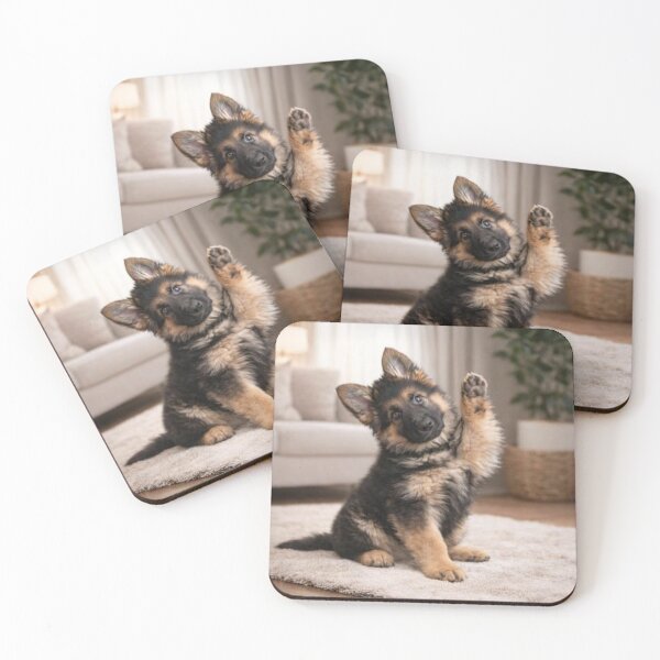 Item preview, Adorable German Shepherd Puppy Waving Paw Cute Dog Art designed and sold by Wild Bloom Paws.