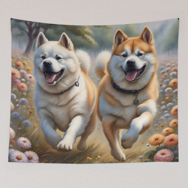 Item preview, Akita Inu in a Flowerfield 2 designed and sold by JJArtCreations.