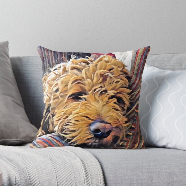 Puppy naps in a chair Throw Pillow
