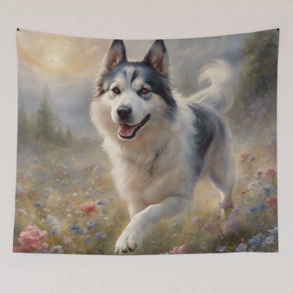 Item preview, Yakutian Laika in a Flowerfield designed and sold by JJArtCreations.
