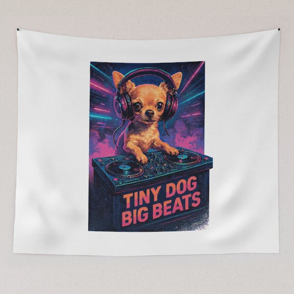 Item preview, Chihuahua DJ: Tiny Dog Big Beats – Retro Neon designed and sold by Pineapple-Tree.