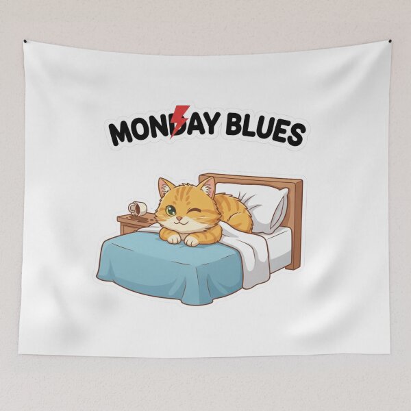 Item preview,  Monday Blues-Cute Cat Sleeping in Bed designed and sold by RS-Globalist-.