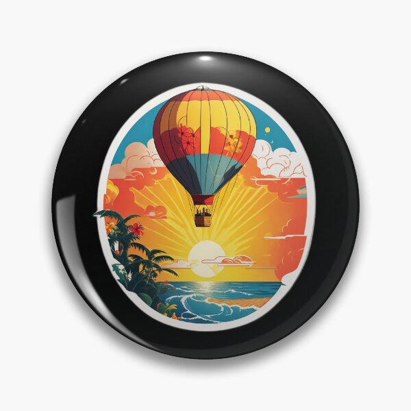 Item preview, Hot Air Balloon Over Calm Ocean at Sunset with Hawaii Orchids designed and sold by NautiChic.