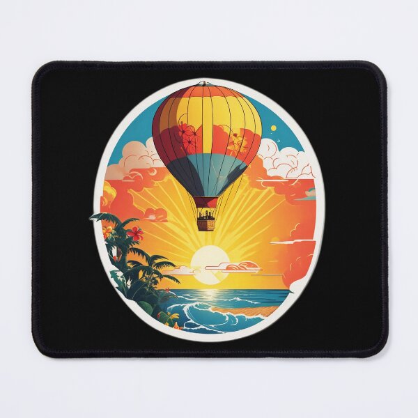 Item preview, Hot Air Balloon Over Calm Ocean at Sunset with Hawaii Orchids designed and sold by NautiChic.