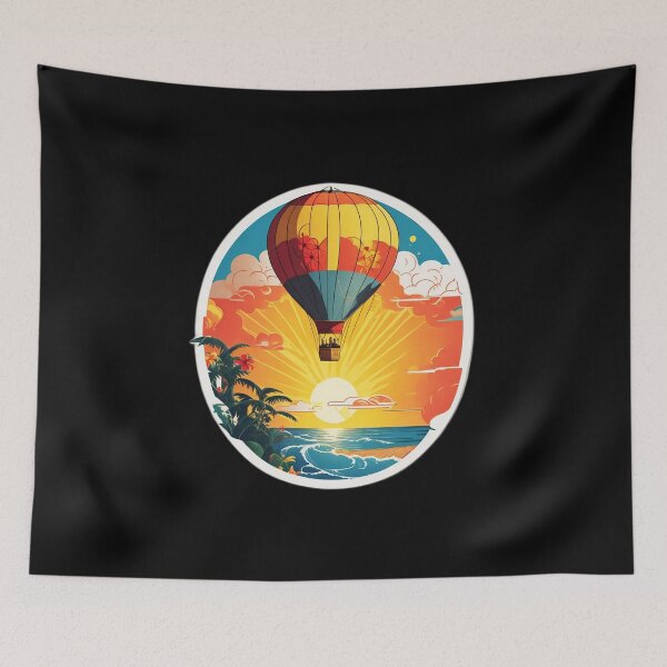 Item preview, Hot Air Balloon Over Calm Ocean at Sunset with Hawaii Orchids designed and sold by NautiChic.