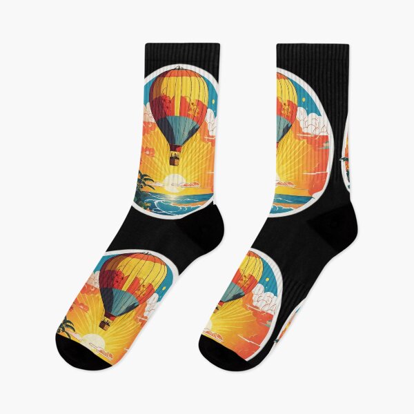 Item preview, Hot Air Balloon Over Calm Ocean at Sunset with Hawaii Orchids designed and sold by NautiChic.
