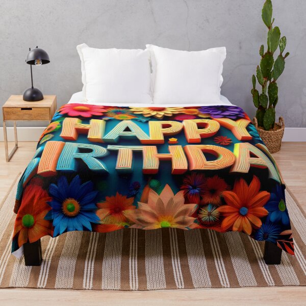 Item preview, Colorful Happy Birthday Wallcovering Tapestry, duvet cover, throw blanket, shower curtain designed and sold by CharlottePlaceArt.