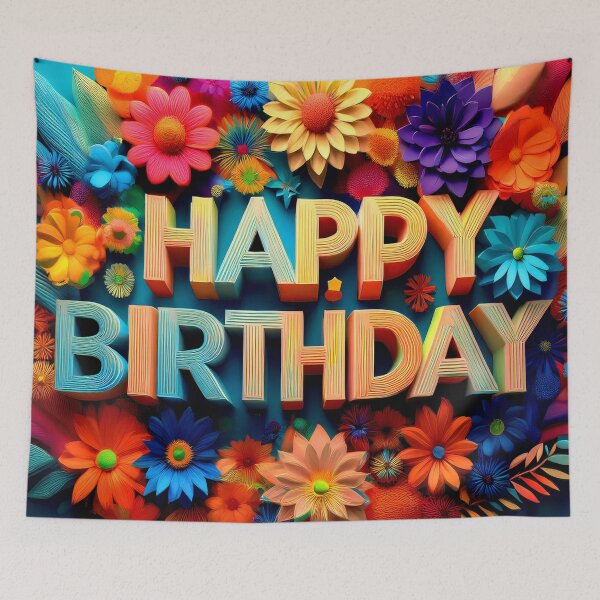 Item preview, Colorful Happy Birthday Wallcovering Tapestry, duvet cover, throw blanket, shower curtain designed and sold by CharlottePlaceArt.