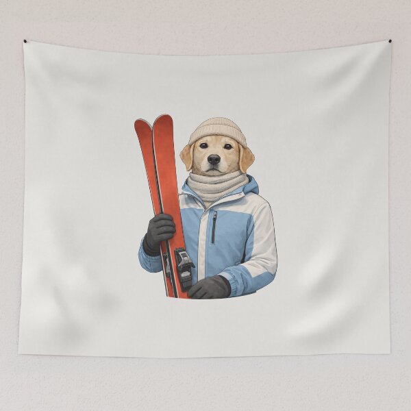 Item preview, Quiet Skier Dog Illustration (Minimalist Winter Outfit & Skis) designed and sold by Ombrya.