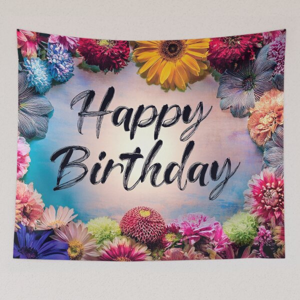 Item preview, Colorful Happy Birthday Wallcovering Tapestry, duvet cover, throw blanket, shower curtain designed and sold by CharlottePlaceArt.