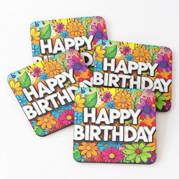 Item preview, Colorful Happy Birthday Wallcovering Tapestry, duvet cover, throw blanket, shower curtain designed and sold by CharlottePlaceArt.