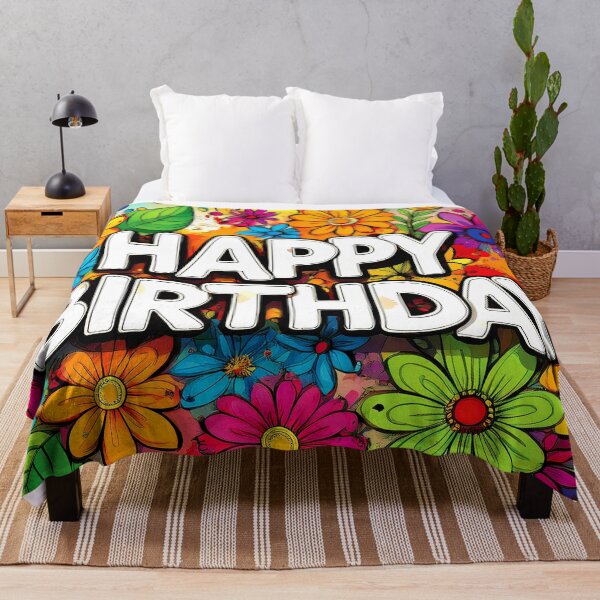 Item preview, Colorful Happy Birthday Wallcovering Tapestry, duvet cover, throw blanket, shower curtain designed and sold by CharlottePlaceArt.