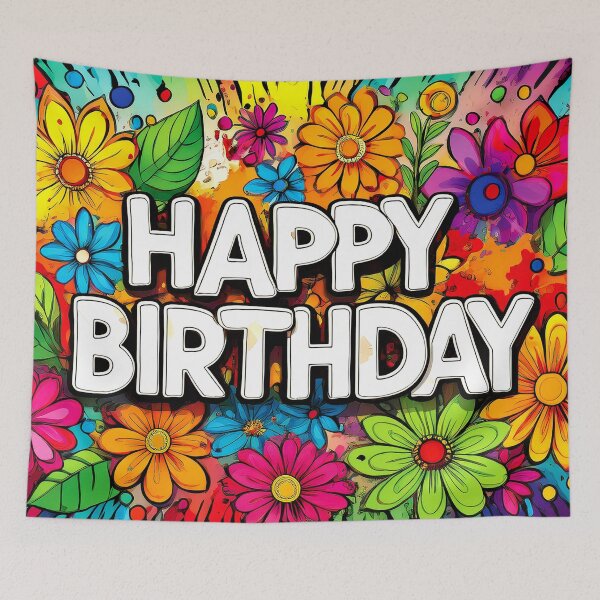 Item preview, Colorful Happy Birthday Wallcovering Tapestry, duvet cover, throw blanket, shower curtain designed and sold by CharlottePlaceArt.