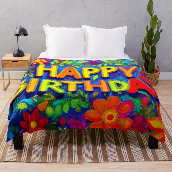 Item preview, Colorful Happy Birthday Wallcovering Tapestry, duvet cover, throw blanket, shower curtain designed and sold by CharlottePlaceArt.