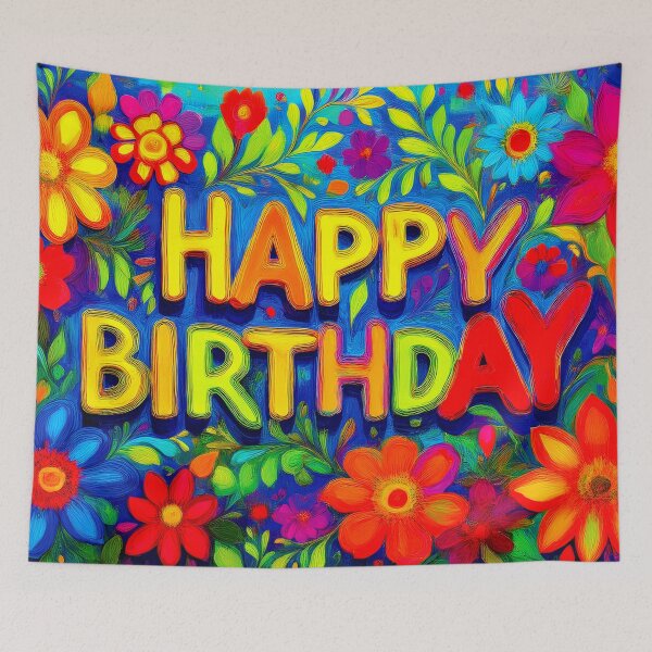 Item preview, Colorful Happy Birthday Wallcovering Tapestry, duvet cover, throw blanket, shower curtain designed and sold by CharlottePlaceArt.