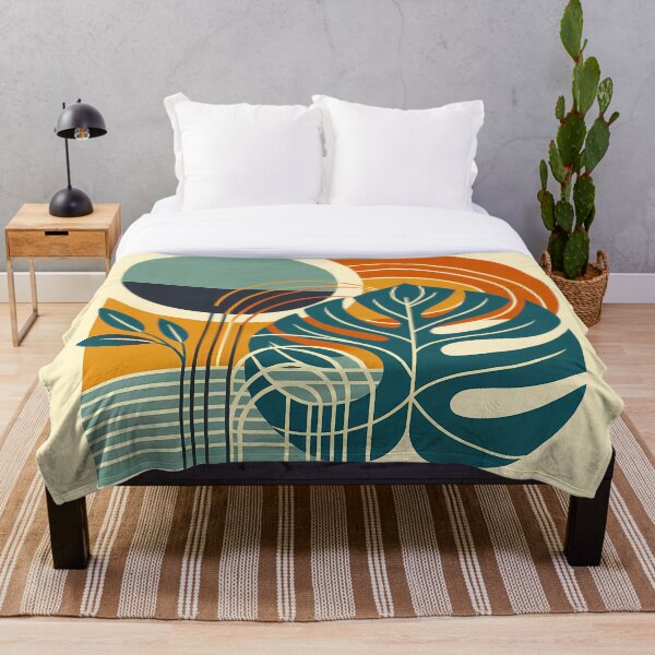 Aperçu de l'œuvre Feuilles de Monstera abstraites avec des formes géométriques de soleil créée et vendue par InkSmithery.