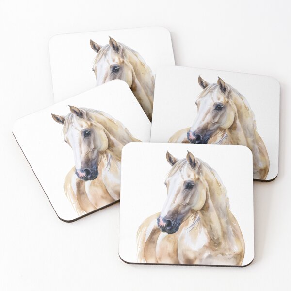 Item preview, Cream Palomino Horse Watercolor Portrait Illustration designed and sold by Rutvain.