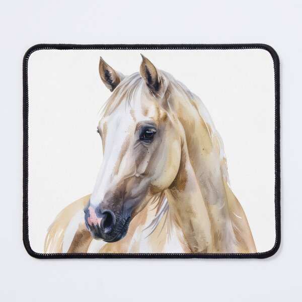 Item preview, Cream Palomino Horse Watercolor Portrait Illustration designed and sold by Rutvain.