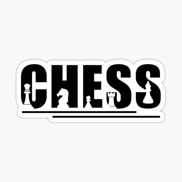 Chess Typography Sticker | Negative Space Pieces Queen Knight Rook Graphic stickers| Minimalist Board Game Strategy Gift for Men Women Kids | Modern Line Art Design for Grandmasters & Club Players