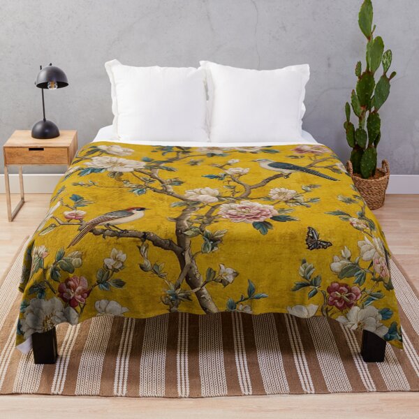 Item preview, Yellow Silk Floral Birds Carpet designed and sold by GrinGalore.