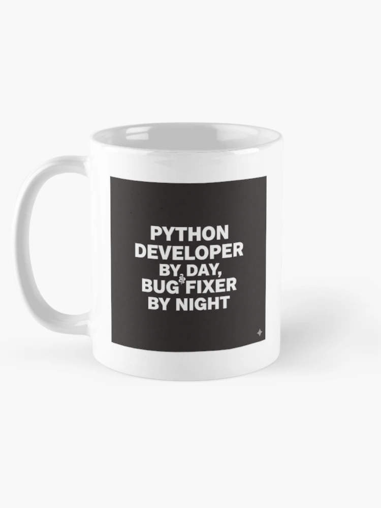 Thumbnail 5 of 6, Coffee Mug, Python Developer By Day Bug Fixer By Night Sticker | Coder Humor designed and sold by mdj96.