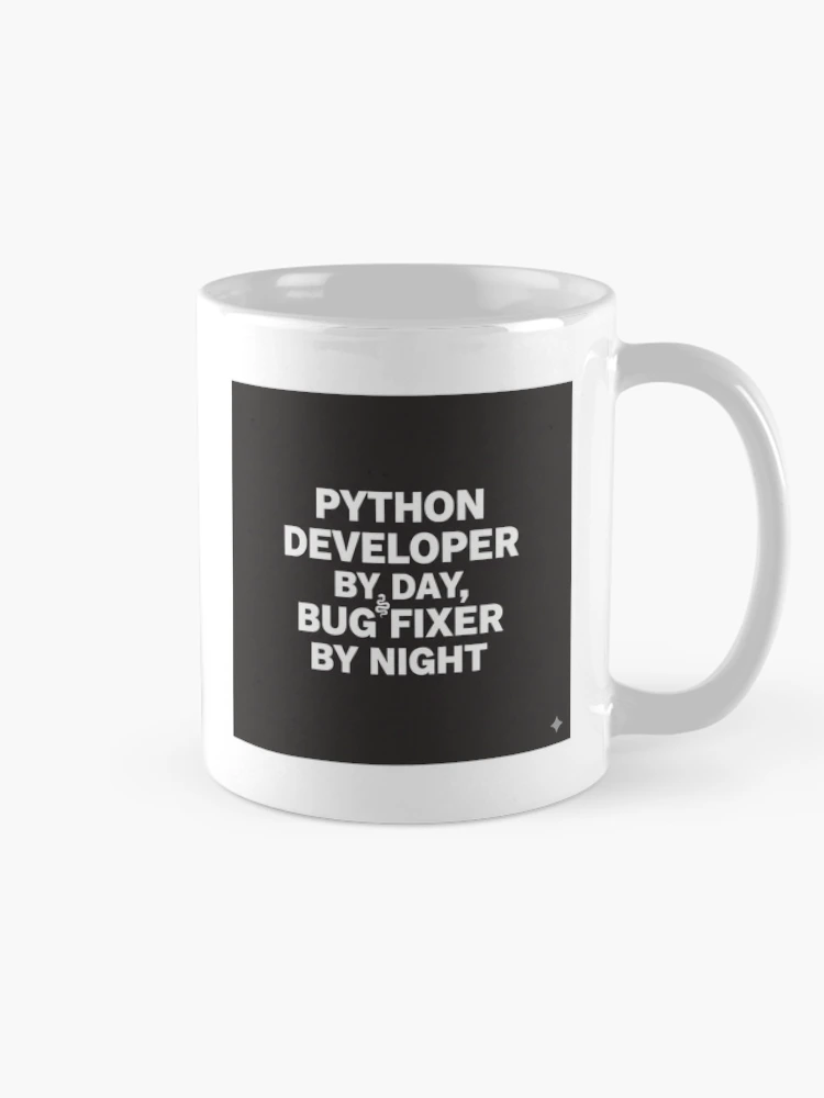 Thumbnail 3 of 6, Coffee Mug, Python Developer By Day Bug Fixer By Night Sticker | Coder Humor designed and sold by mdj96.