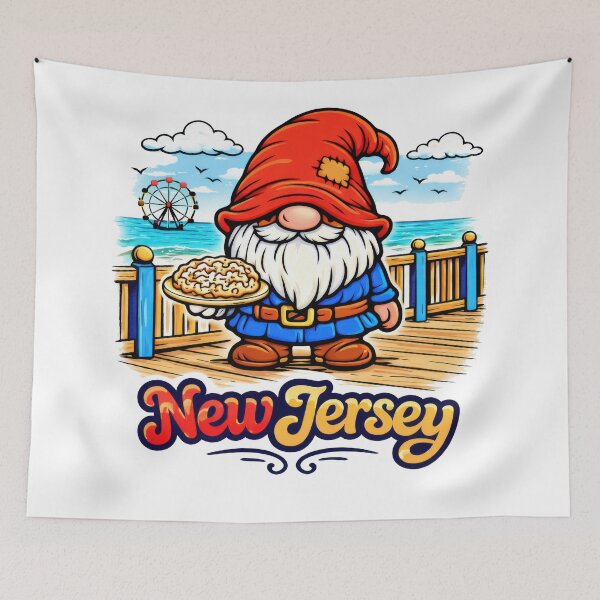 Item preview, New Jersey Boardwalk Gnome with Funnel Cake – Whimsical Coastal Illustration designed and sold by Moriarty's Digital Visions.