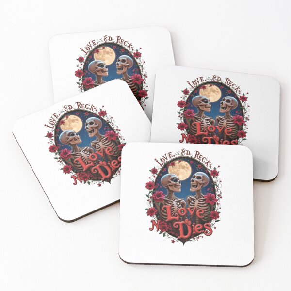 Item preview, Gothic Couple Valentine's Day Art - Romantic Skeletons & Red Roses designed and sold by fantasy.world.