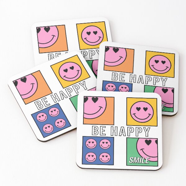 Item preview, Be Happy Smile Retro Heart Eyes Smiley Face Pop Art Positive Quote Design designed and sold by artworkathome.