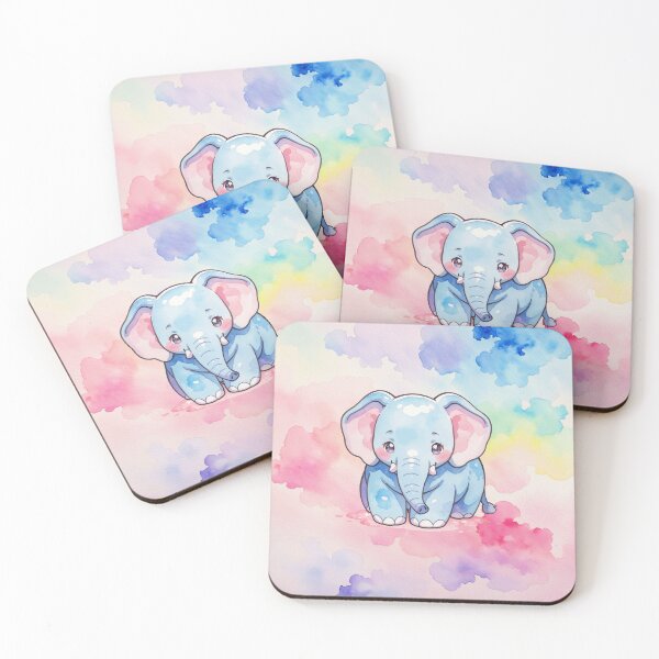 Item preview, Watercolor Sweet Baby Elephant in Vibrant Rainbow Cloud Background designed and sold by Jagamusubi.