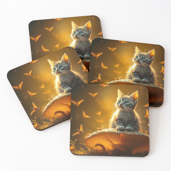 Item preview, Kitten on Mushroom with Butterflies designed and sold by cuprum.
