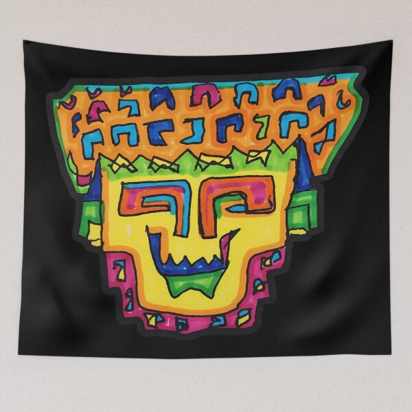 Item preview, Vibrant Tribal Mask Doodle Art | Hand-Drawn Neon Illustration designed and sold by LineLoo.