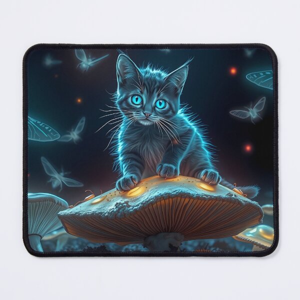 Item preview, Whimsical Cat on Glowing Mushroom designed and sold by cuprum.