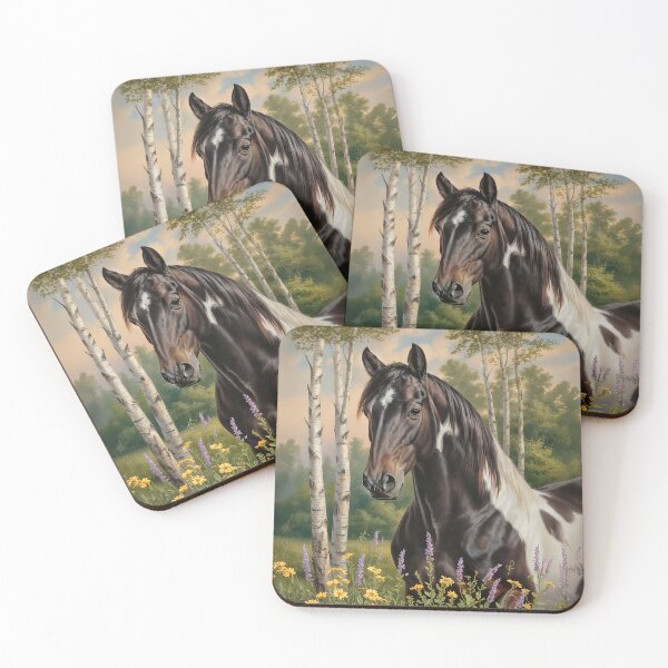 Item preview, Horse American Paint in Birch Trees designed and sold by candiscamera.