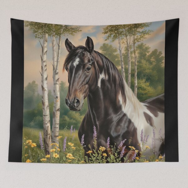 Item preview, Horse American Paint in Birch Trees designed and sold by candiscamera.