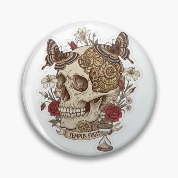 Item preview, Tempus Fugit Vintage Steampunk Skull - Time Flies Anatomical Art Sticker designed and sold by Medoodles.