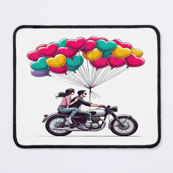 Item preview, Romantic Couple on Motorcycle with Heart Balloons – Valentine Love Art designed and sold by Rajasekar.