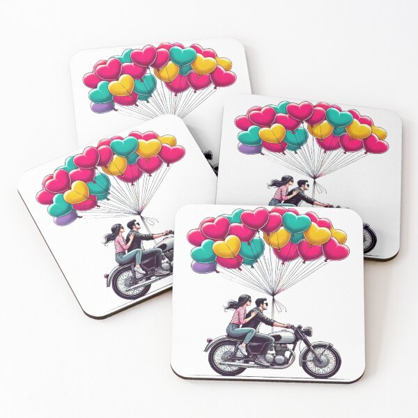 Item preview, Romantic Couple on Motorcycle with Heart Balloons – Valentine Love Art designed and sold by Rajasekar.