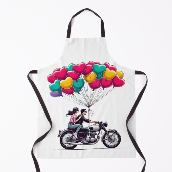 Item preview, Romantic Couple on Motorcycle with Heart Balloons – Valentine Love Art designed and sold by Rajasekar.