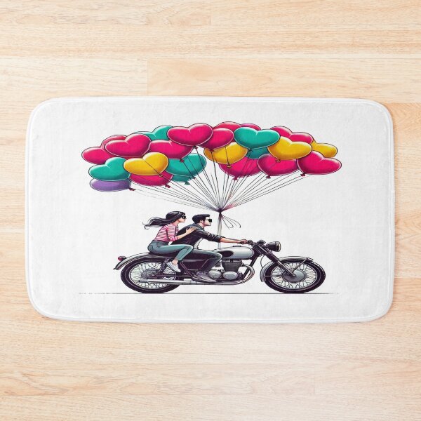 Item preview, Romantic Couple on Motorcycle with Heart Balloons – Valentine Love Art designed and sold by Rajasekar.