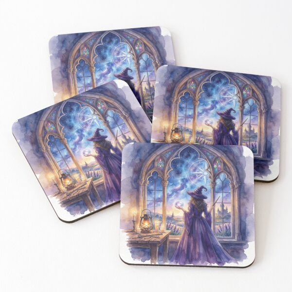 Item preview, Mystical Witch Gazing Stars Through Gothic Window designed and sold by AbstractAuraArt.