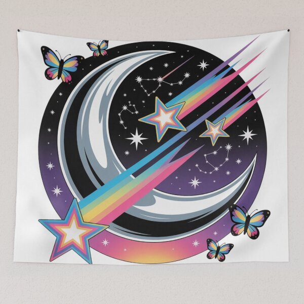 Item preview, Y2K Celestial Comet Moon - Rainbow Shooting Stars & Holo Butterflies Tee designed and sold by mo-carnival.