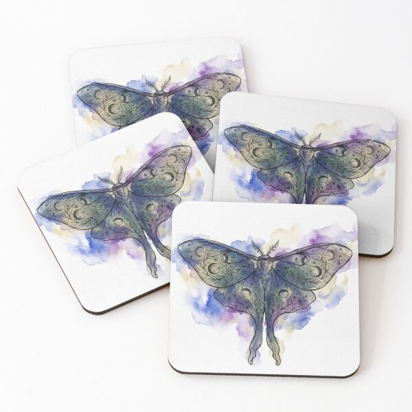 Item preview, Celestial Luna Moth Watercolor with Moon Phases Stars designed and sold by Stolen-Oddities.